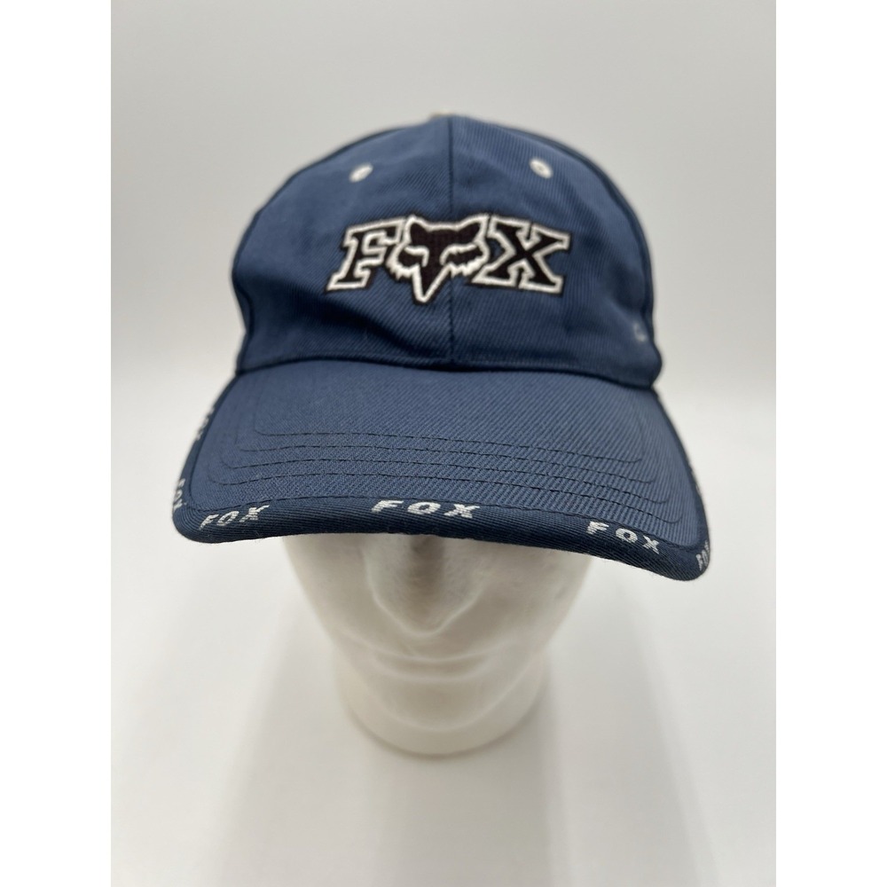 Fox Racing Navy Blue Strapback Hat Embroidered Logo Cap Adjustable